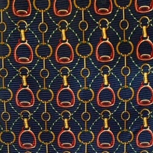 GUCCI Blue Equestrian Accessories Printed Silk Tie Italy 58"/ 3".3/4 EX COND - Picture 5 of 6